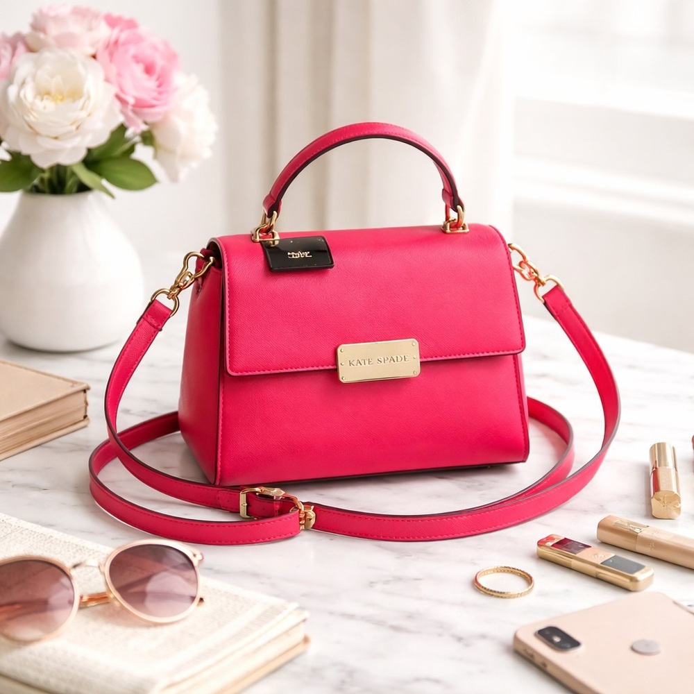 Kate Spade Reegan Pink Leather Crossbody Satchel Top Handle Bag